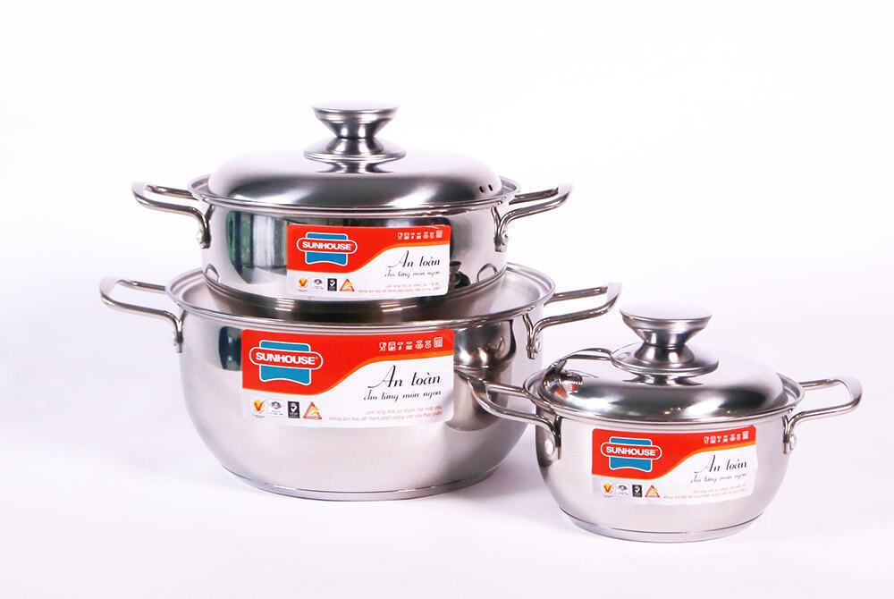 bộ nồi inox 3 đáy sunhouse sh335