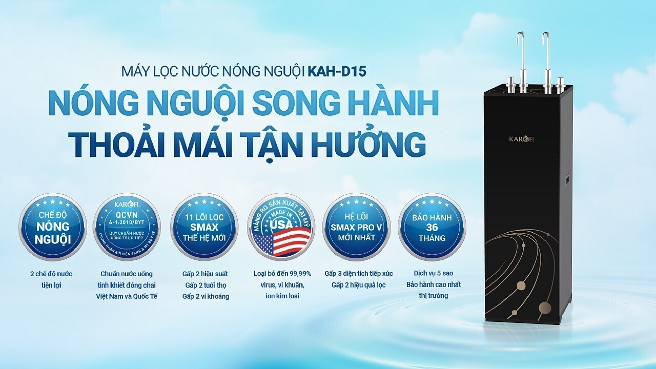 thiết kế máy lọc nước nóng nguội karofi kah-d15