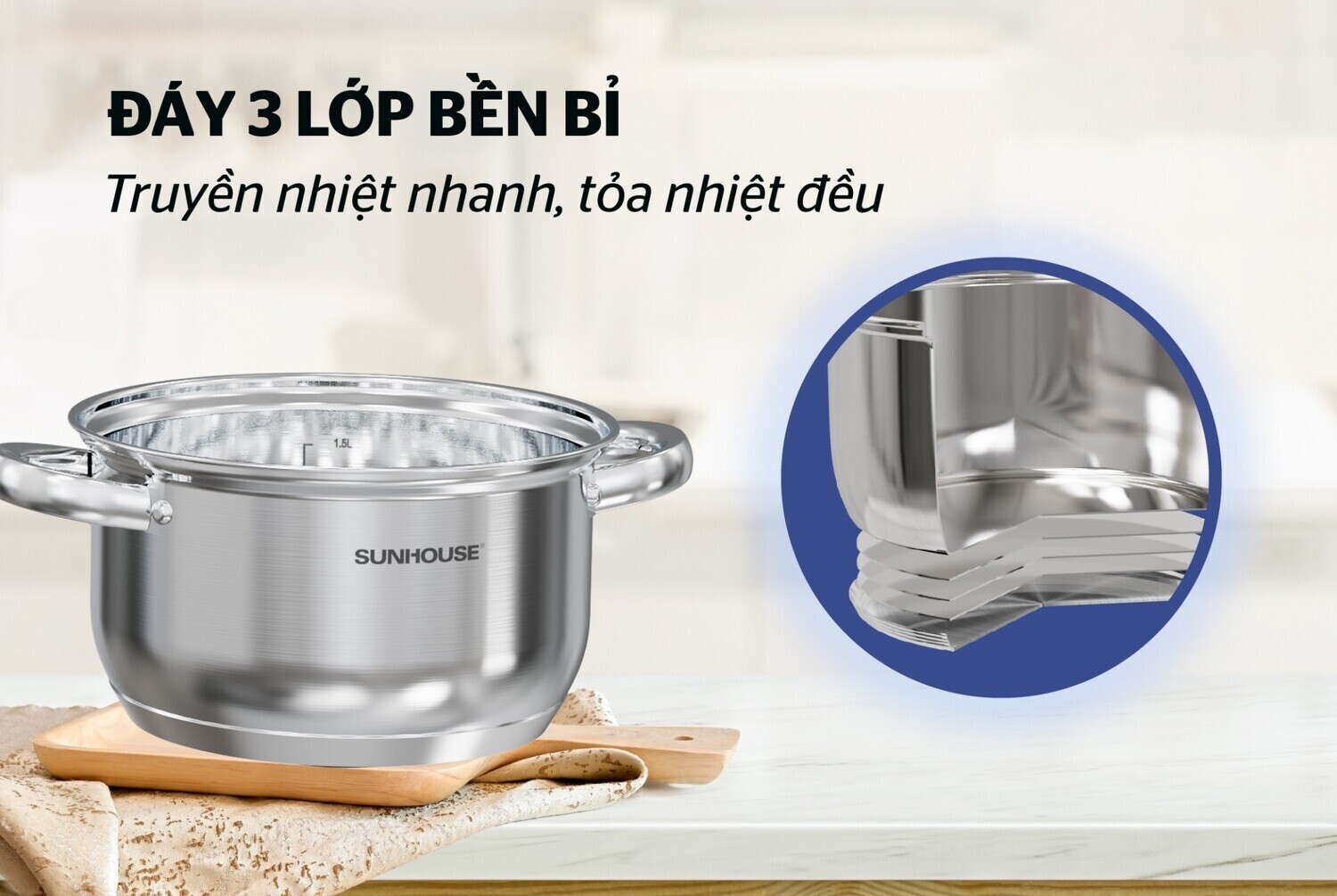 đáy ba lớp truyền nhiệt của sunhouse shg361