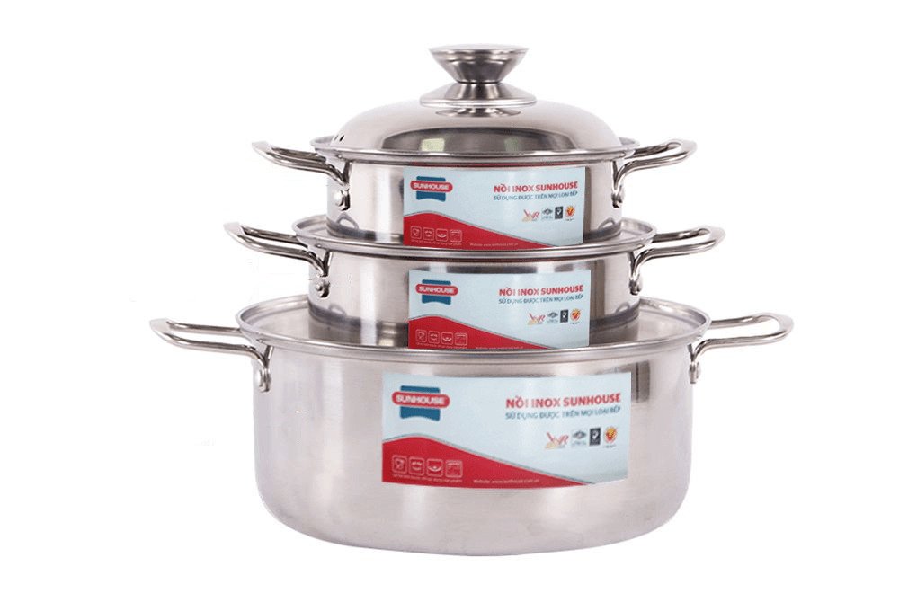 bộ nồi inox 1 đáy sunhouse sh224