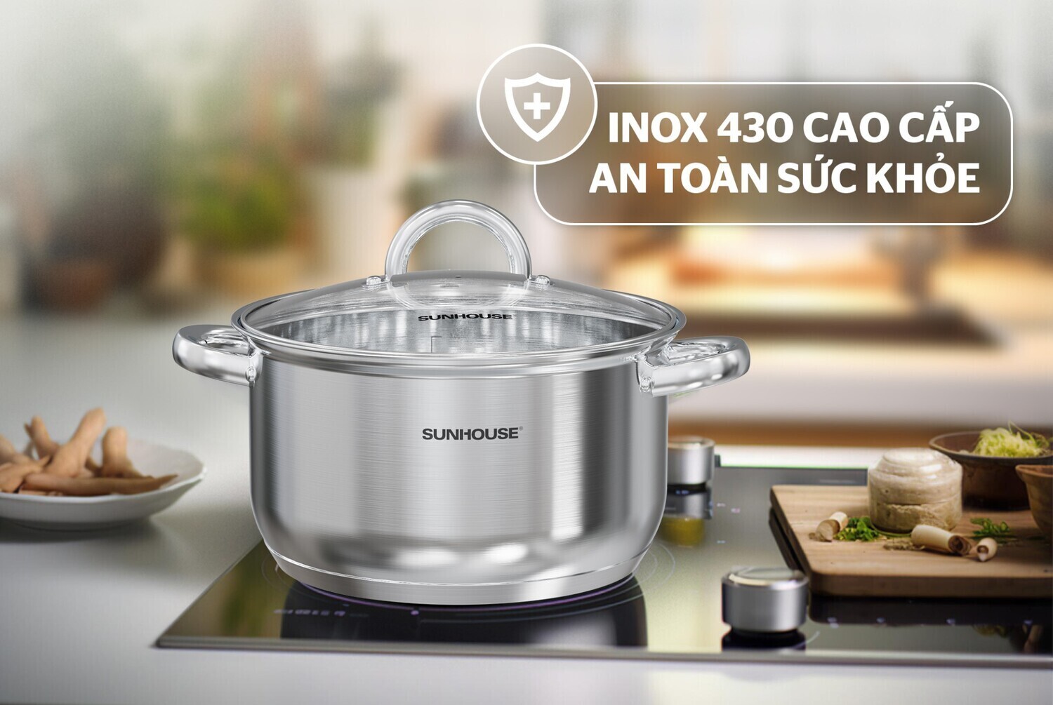 chất liệu inox của bộ nồi sunhouse shg361