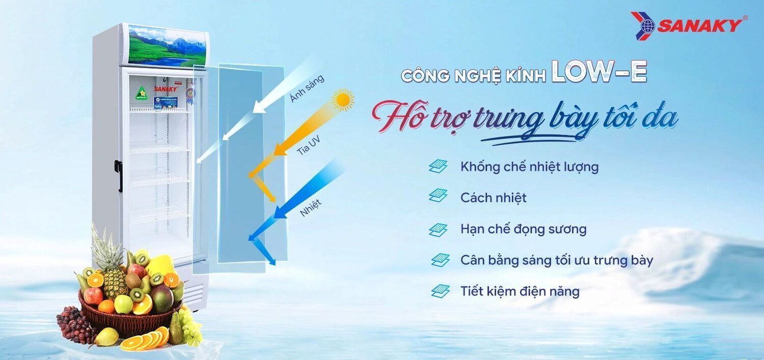 cửa kính low-e của tủ mát sanaky vh-3088k