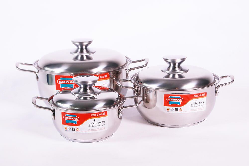 bộ nồi inox 3 đáy sunhouse sh335