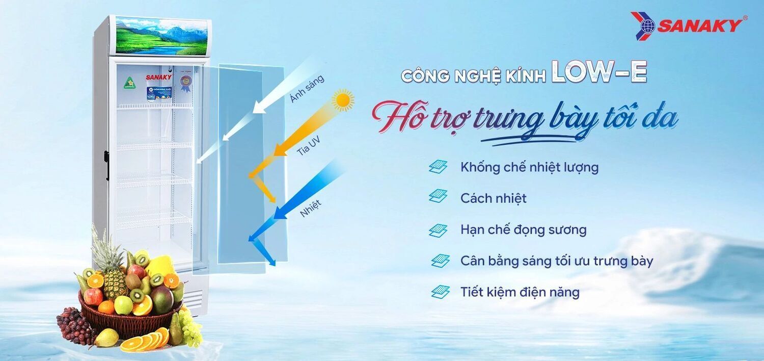 cửa kính low-e của tủ mát sanaky vh-4088k