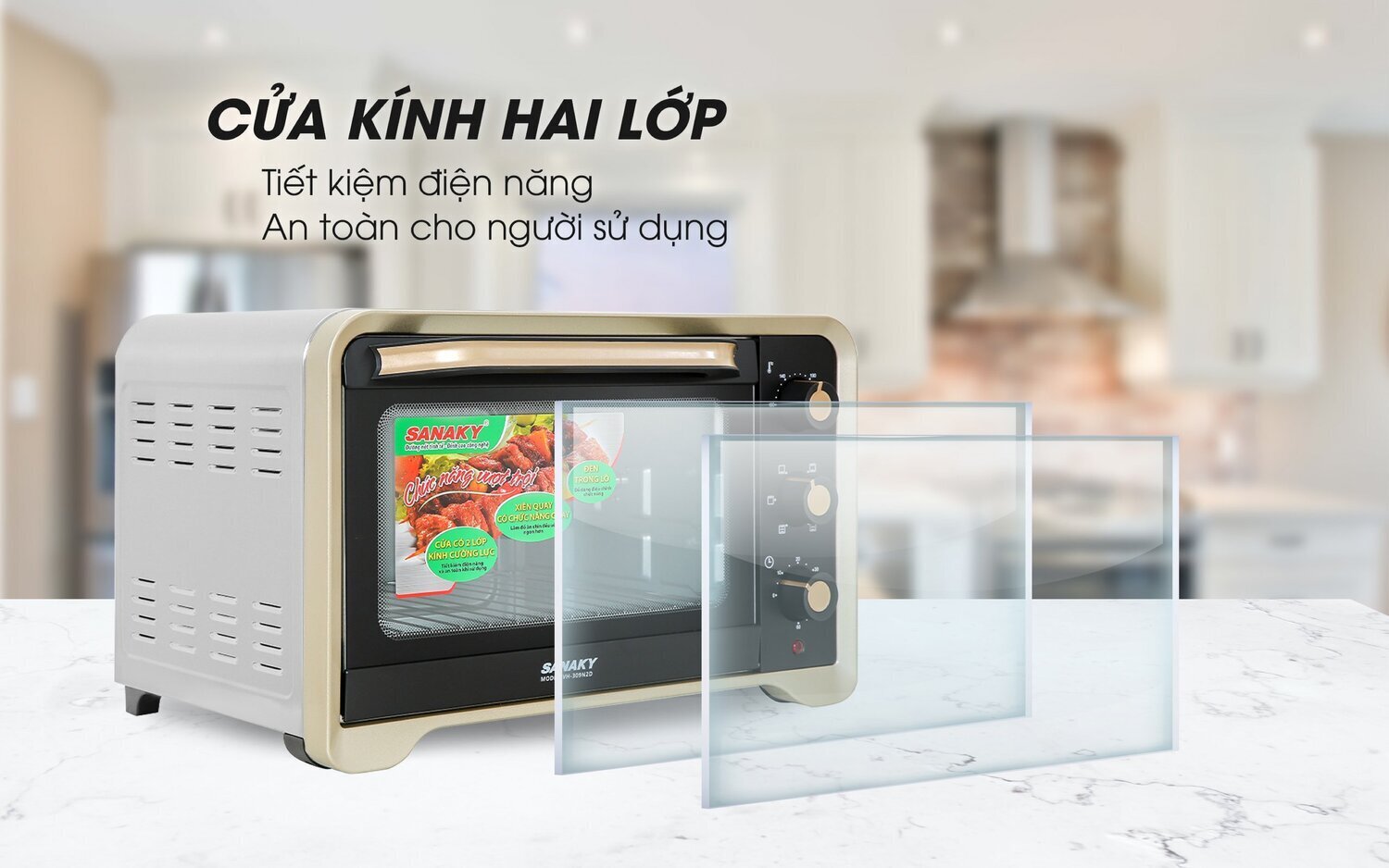 cửa kính hai lớp của lò nướng sanaky ln.vh309s2d