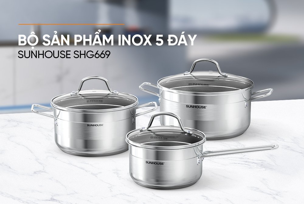 bộ nồi inox 5 đáy sunhouse shg669