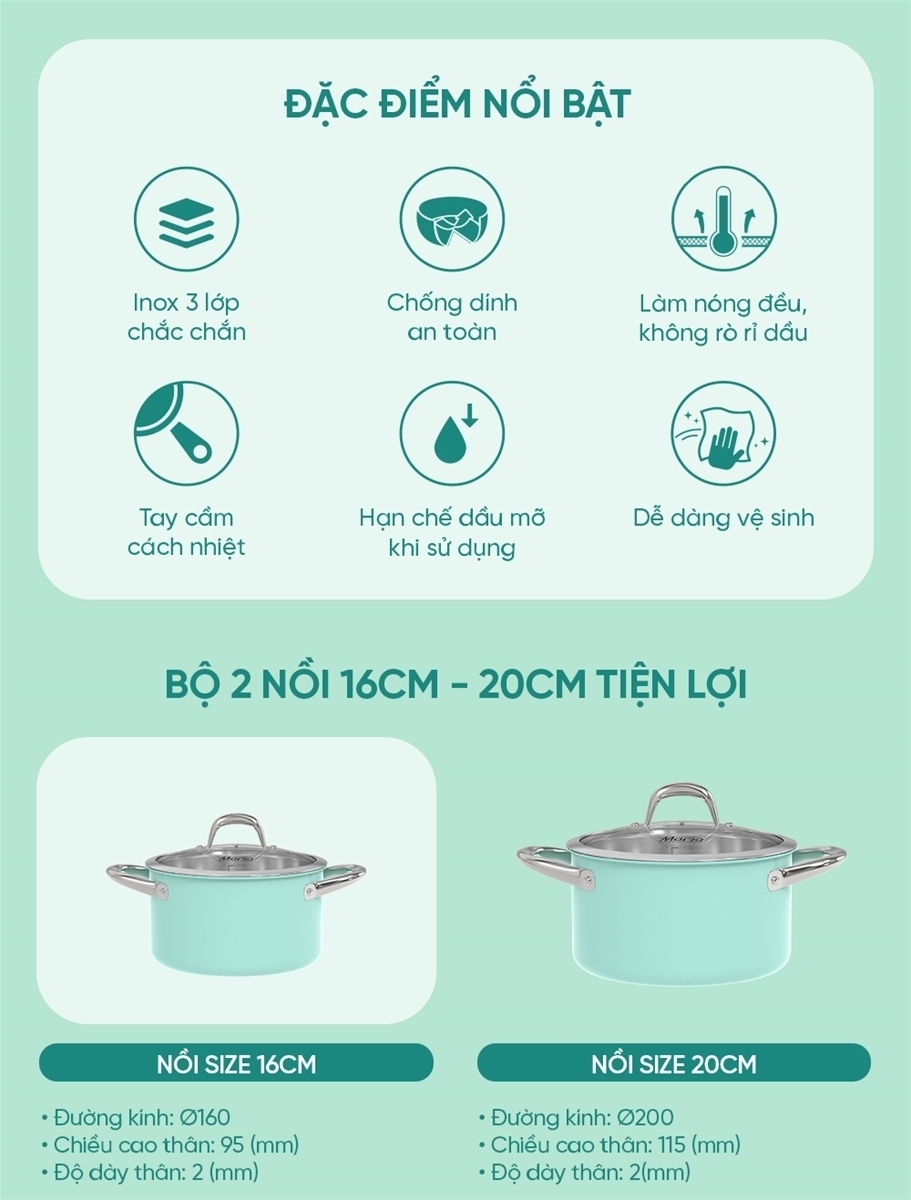 bộ nồi inox liền đáy mama sunhouse shg702