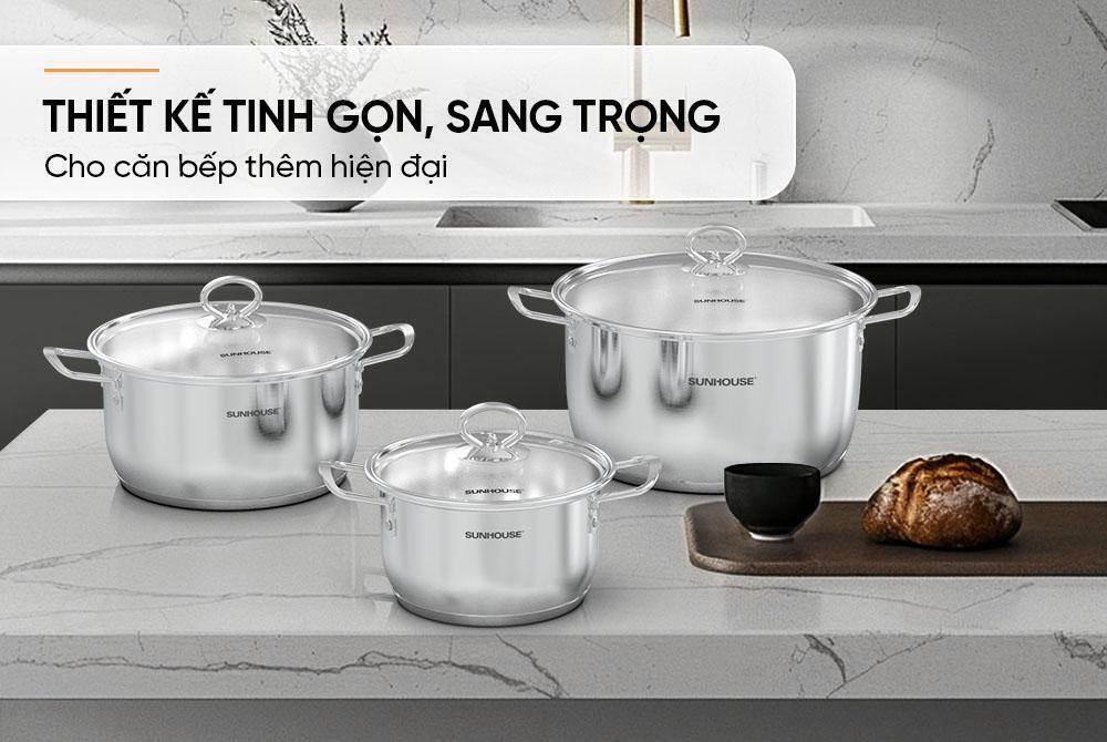 bộ nồi inox 5 đáy sunhouse shg788