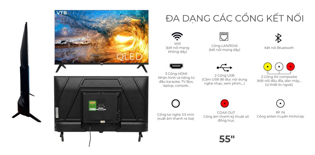 thiết kế smart tivi qled vtb 55 inch 4k lv55qas81