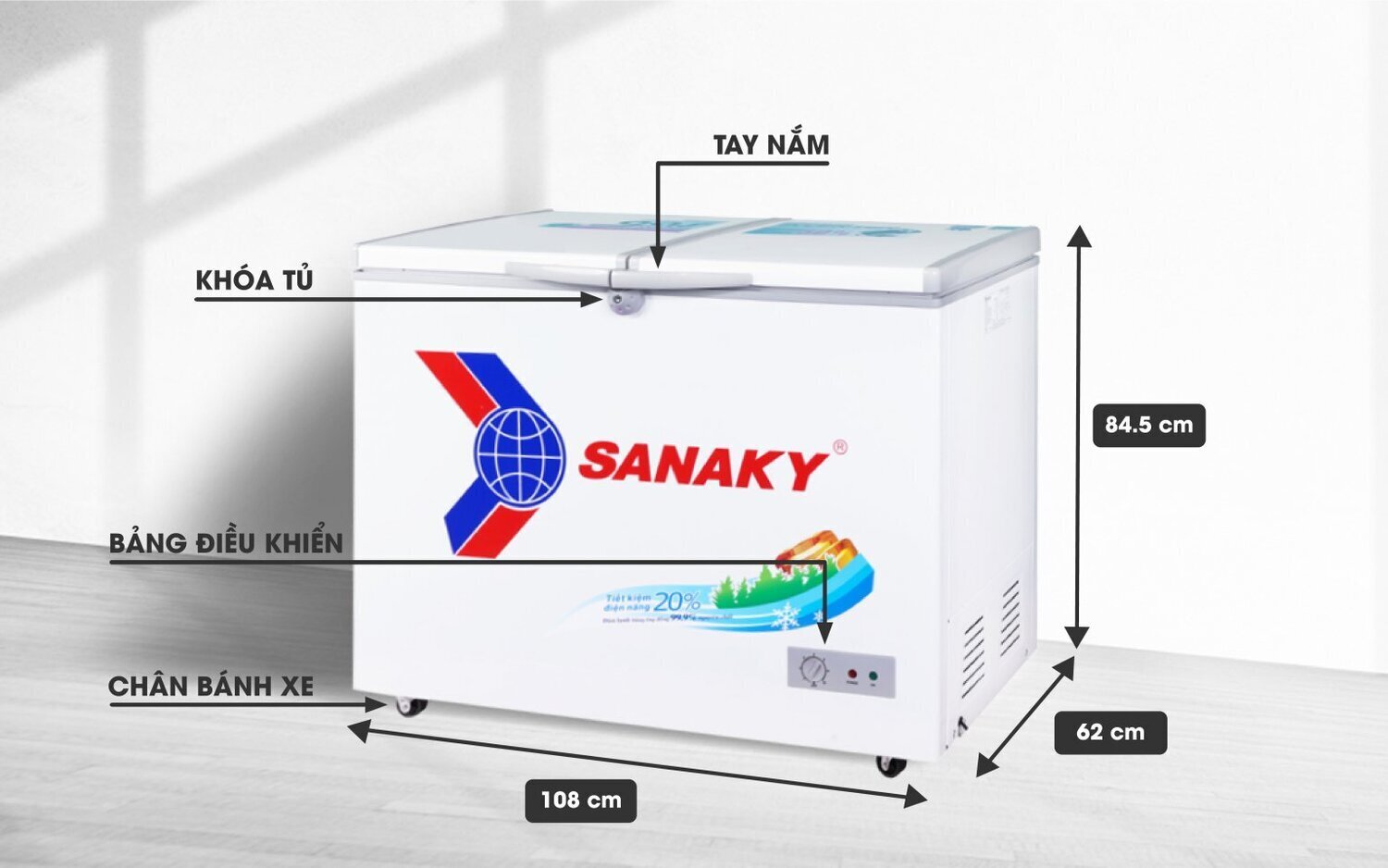 kích thước và cấu tạo tủ đông sanaky vh-2899a1