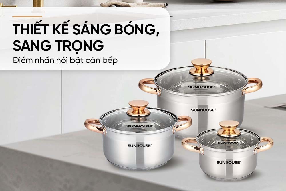 bộ nồi inox 5 đáy sunhouse sh781