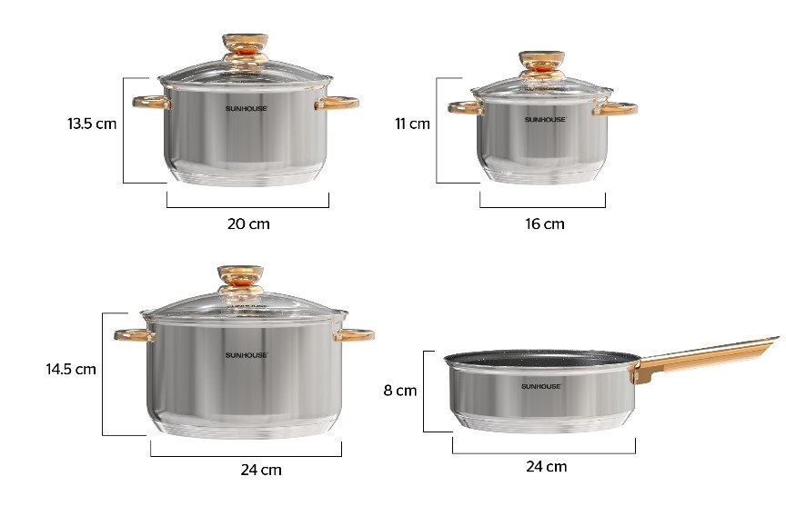 bộ nồi chảo inox 5 đáy sunhouse shg789