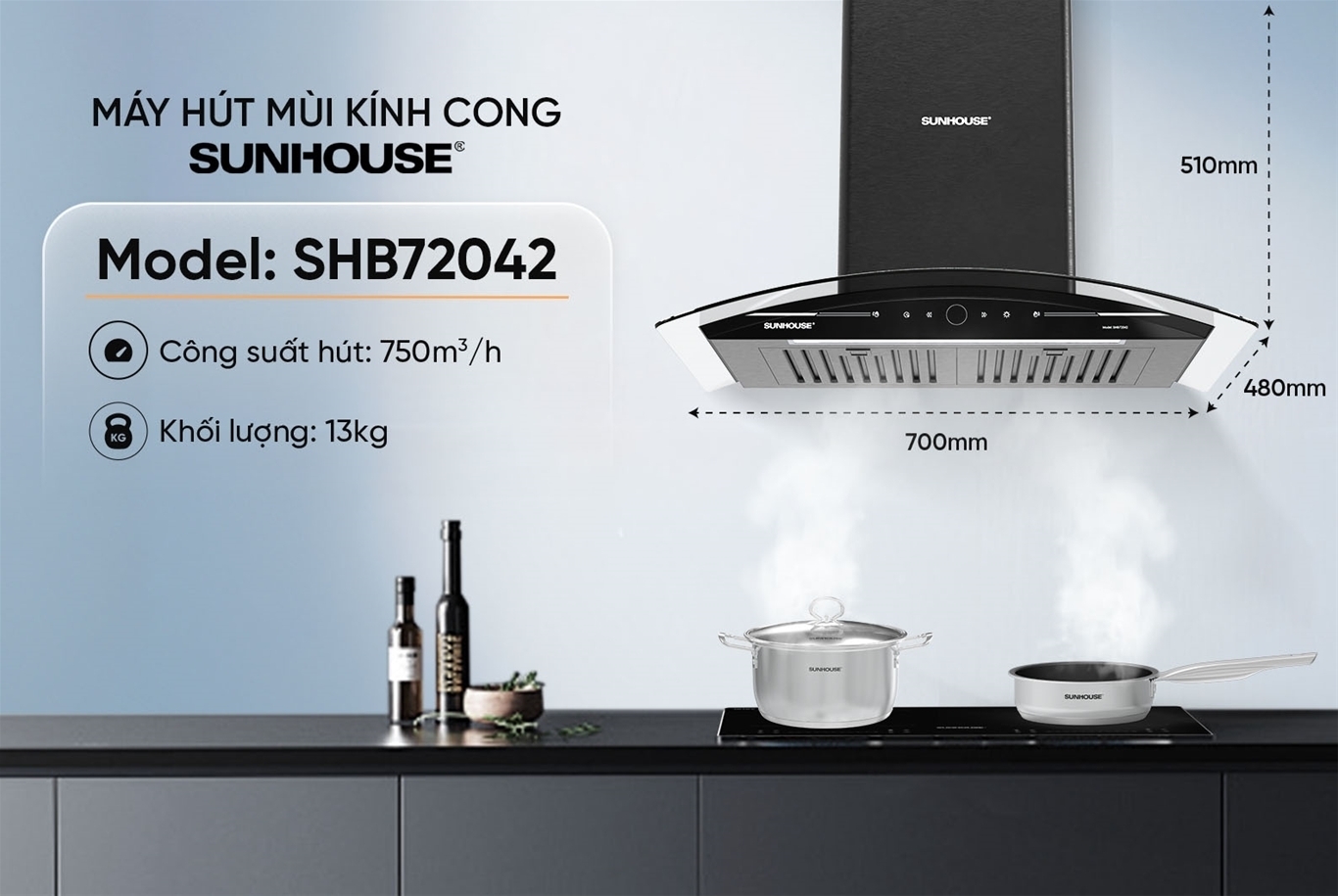 máy hút mùi kính cong sunhouse shb72042