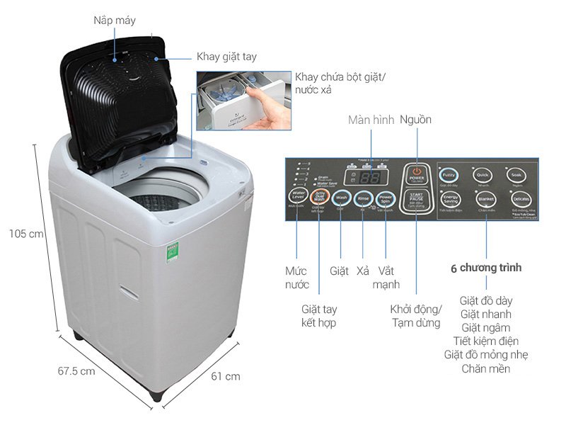 máy giặt samsung 8.5 kg wa85j5712sg/sv