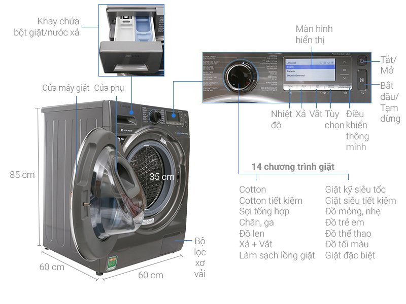máy giặt samsung addwash inverter 12 kg ww12k8412ox/sv