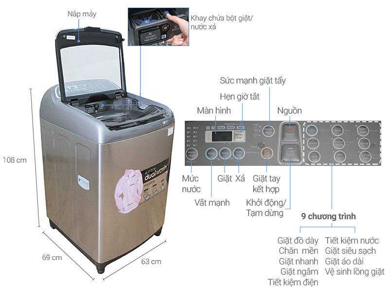 máy giặt samsung inverter 14 kg wa14j6750sp/sv