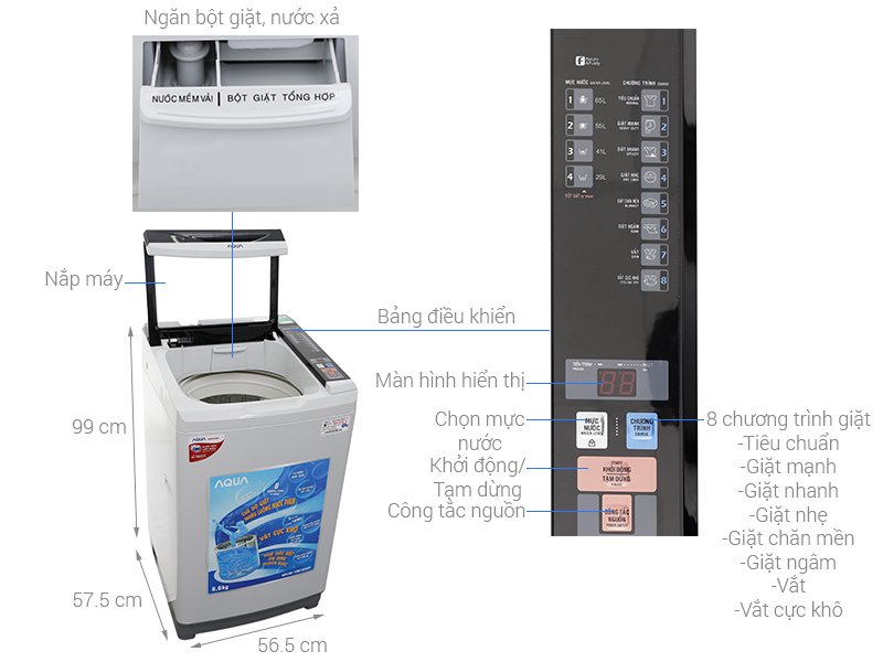máy giặt aqua 8.5 kg aqw-s85at h