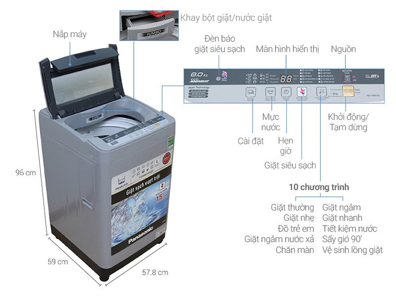 máy giặt panasonic 8 kg na-f80vs9grv