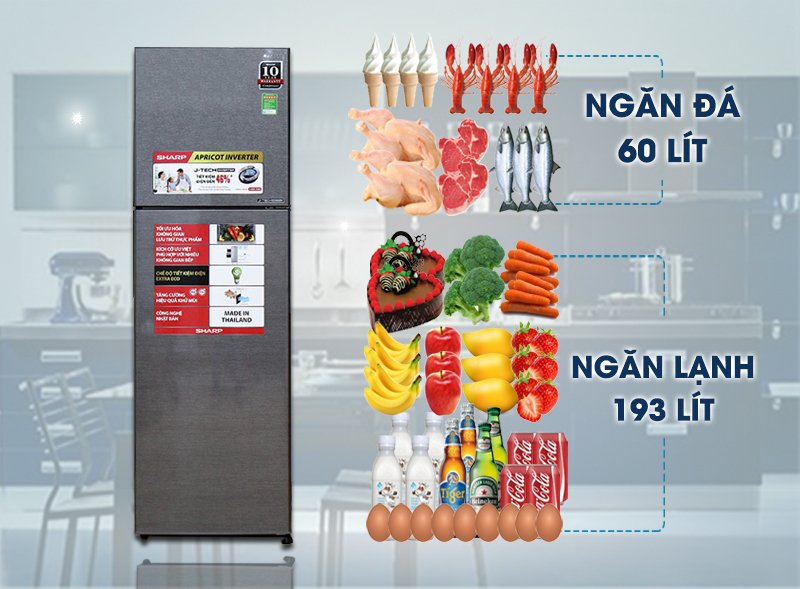 tủ lạnh sharp 271 lít sj-x281e-ds
