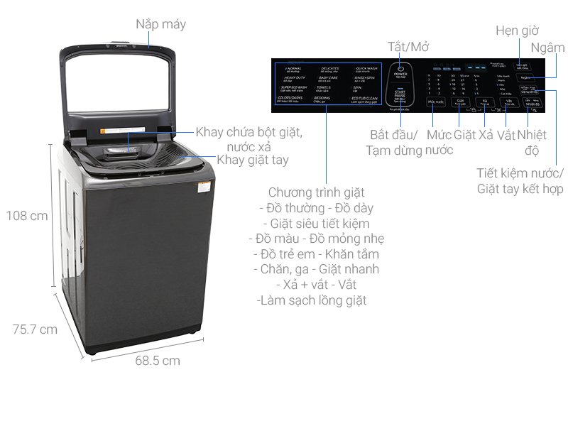 máy giặt samsung inverter 18 kg wa18m8700gv/sv
