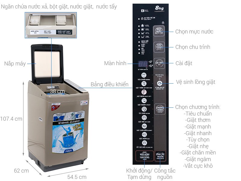máy giặt aqua 8 kg aqw-f800bt n