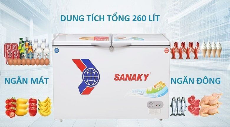 tủ đông sanaky vh-3699w1 , 260 lít 2 ngăn đông mát