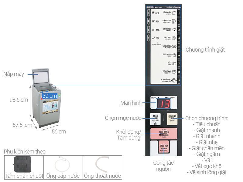 máy giặt aqua 9 kg aqw-s90ct h2