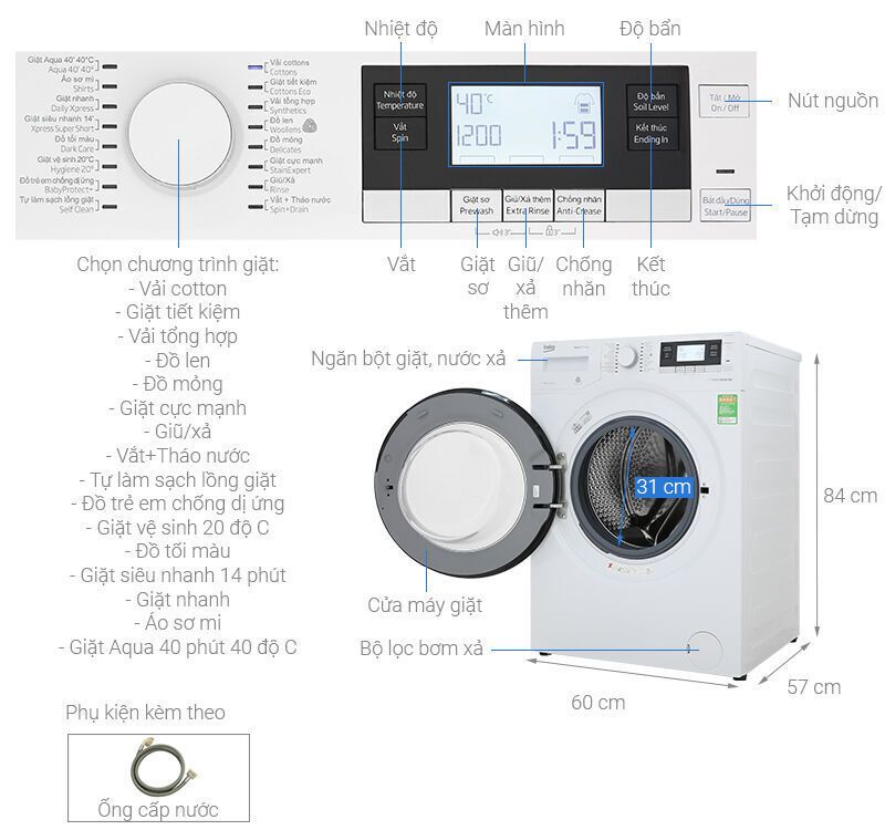 máy giặt beko inverter 8 kg wtv 8634 xs0