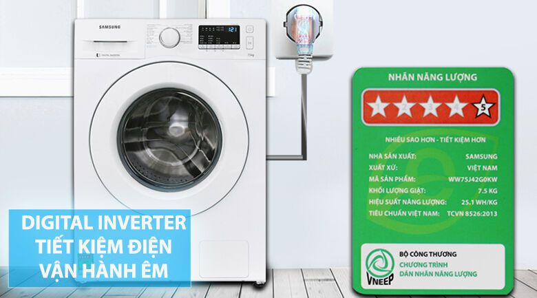 máy giặt samsung inverter 7.5 kg ww75j42g0kw/sv