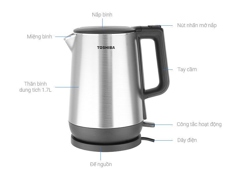 bình đun siêu tốc toshiba kt-17dr1nv 2150w 1.7l (bạc)