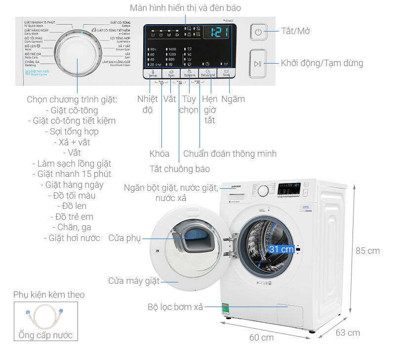 máy giặt samsung addwash inverter 10 kg ww10k44g0yw/sv