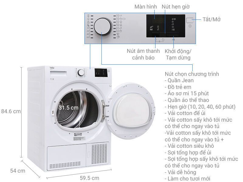 máy sấy beko 7 kg du7133 ga0