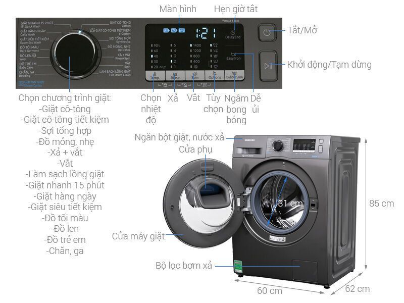 máy giặt samsung addwash inverter 8.5 kg ww85k54e0ux/sv