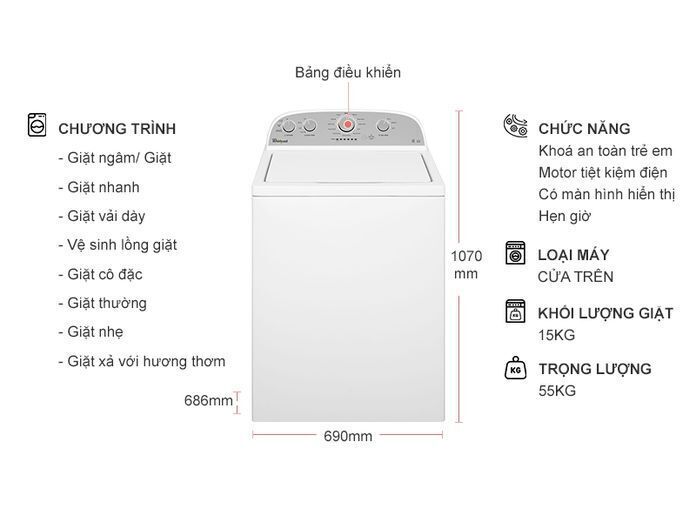 máy giặt whirlpool 15 kg 3lwtw4815fw