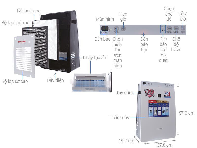 máy lọc không khí sharp kc-f30ev-w