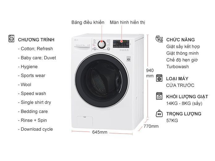 máy giặt lg f2514dtgw 14kg