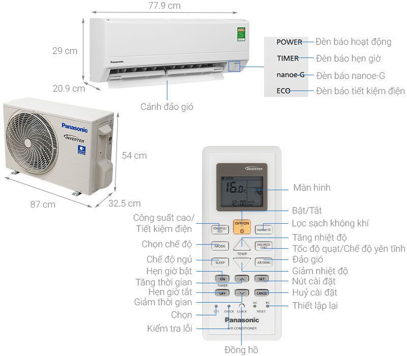 máy lạnh panasonic inverter 1.5 hp cu/cs-pu12wkh-8m