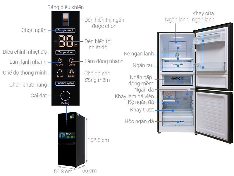 tủ lạnh aqua inverter 260 lít aqr-i298eb bs