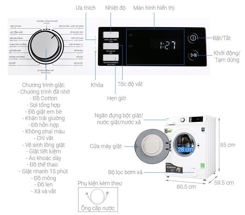 máy giặt toshiba inverter 9.5 kg tw-bk105s2v(ws)