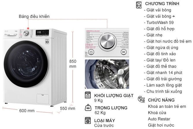 máy giặt lg inverter 9kg fv1409s3w