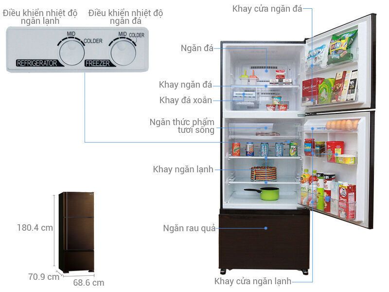 tủ lạnh mitsubishi electric inverter 414 lít mr-v50eh-brw