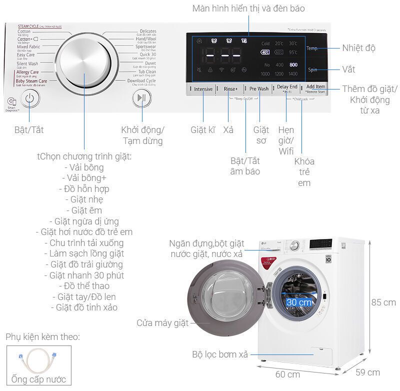 máy giặt lg inverter 8.5 kg fv1408s4w