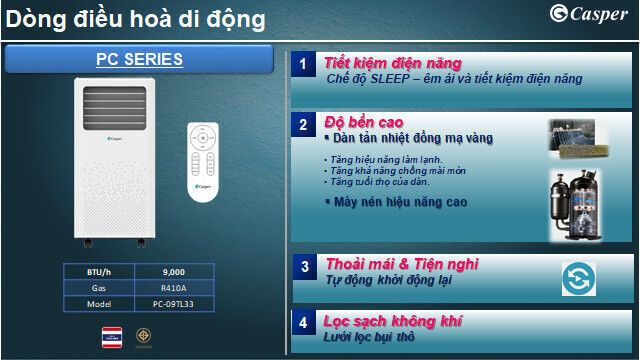máy lạnh di động casper pc-09tl33 (1.0 hp)