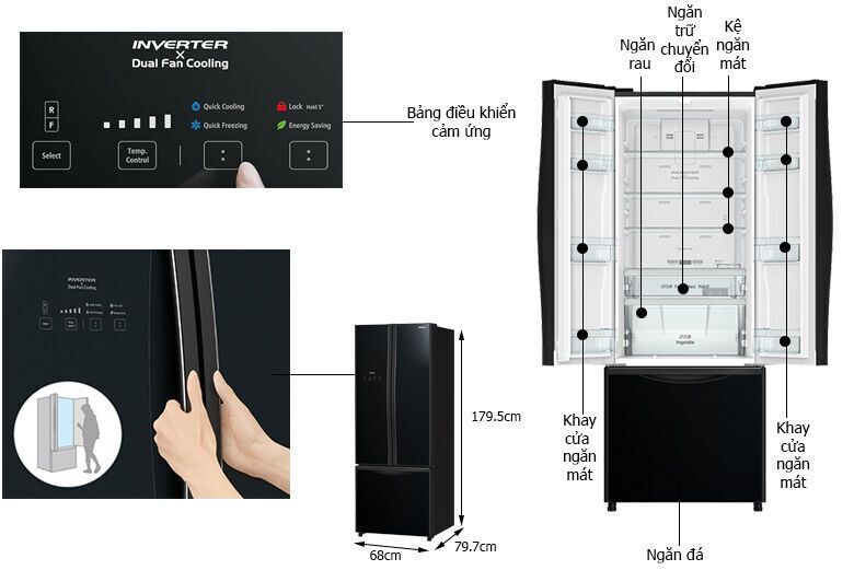 tủ lạnh hitachi inverter 415 lít r-fwb490pgv9(gbk)