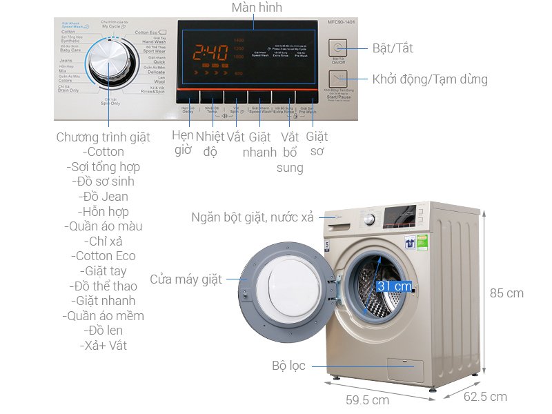 máy giặt midea 9 kg mfc90-1401