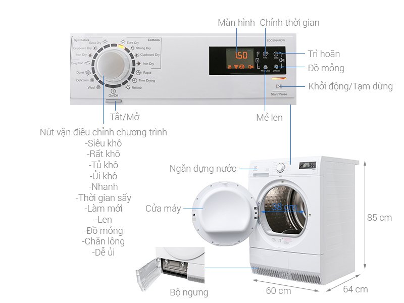 máy sấy electrolux 8 kg edc2086pdw
