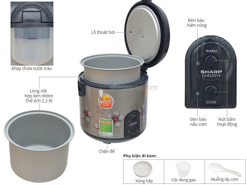 nồi cơm điện sharp 2.2 lít ks-r231stv