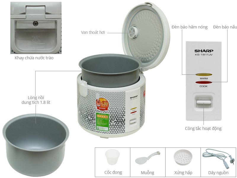 nồi cơm điện sharp 1.8 lít ks-181tjv