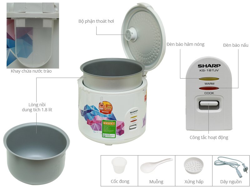 nồi cơm điện sharp 1.8 lít ks-18tjv gr
