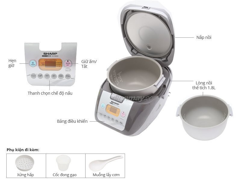 nồi cơm điện tử sharp ks-com19v-g 1.8 lít